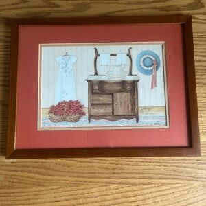Vintage 80's Framed Signed Lotti Avila Artwork Cottagecore -Vanity Scene Bedroom